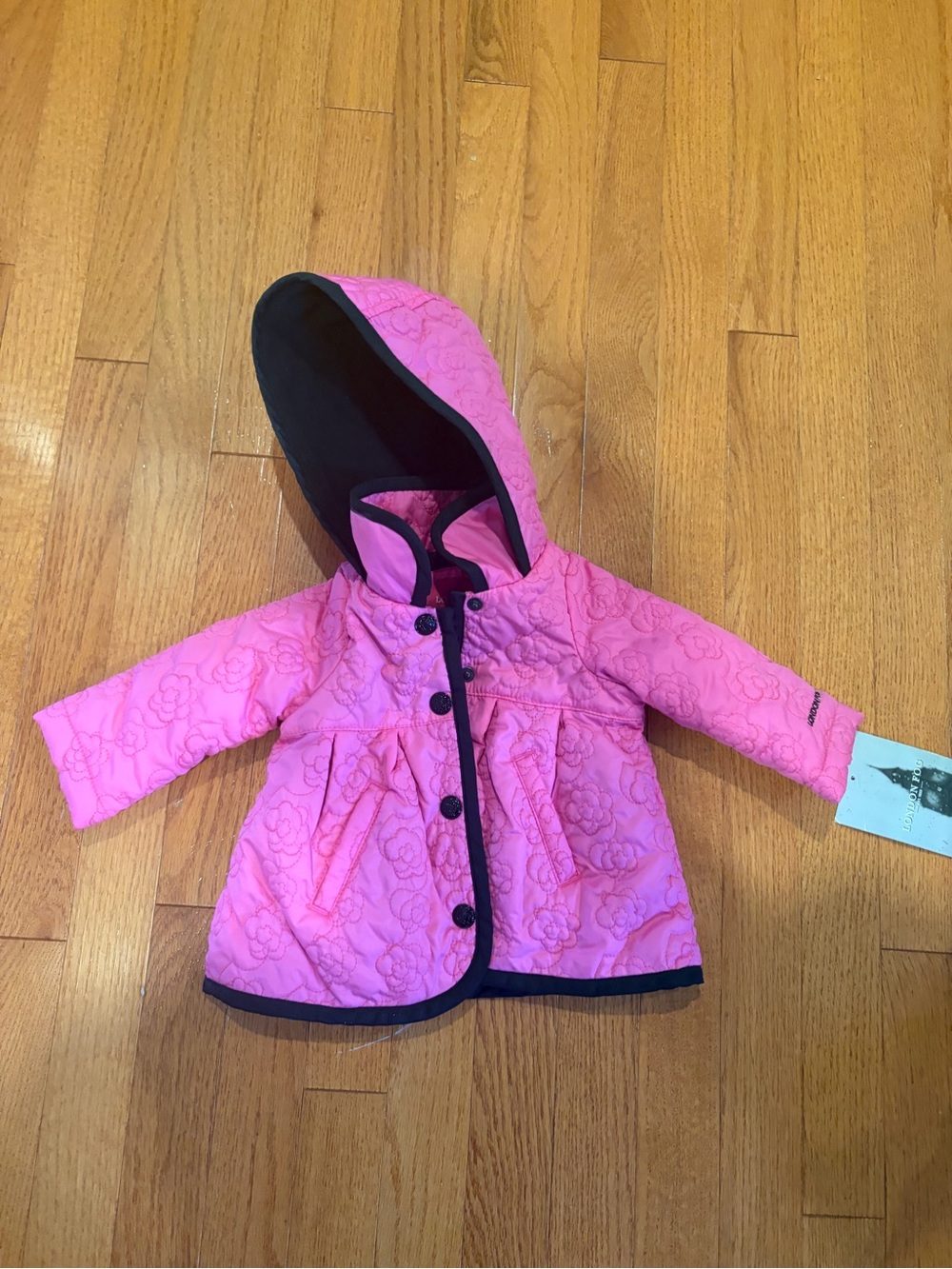 London Fog Toddler Pink Quilted Hooded Coat with Contrast Trim